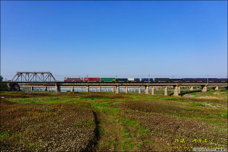 2016年11月11日。武局襄段SS6B牵引货列通过京广铁路府河大桥。（图/罗锐）